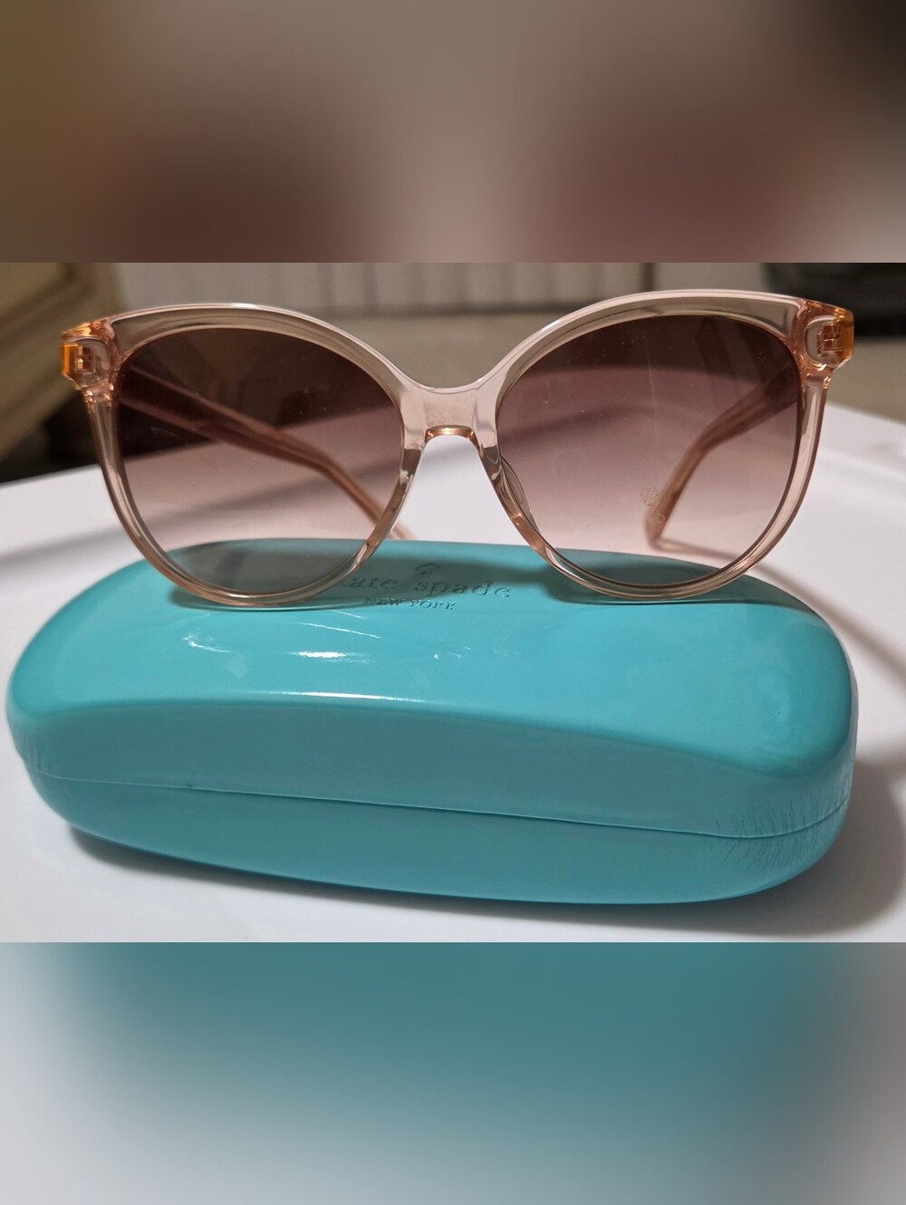 kate spade blush transparent round sunglasses with gradient lenses